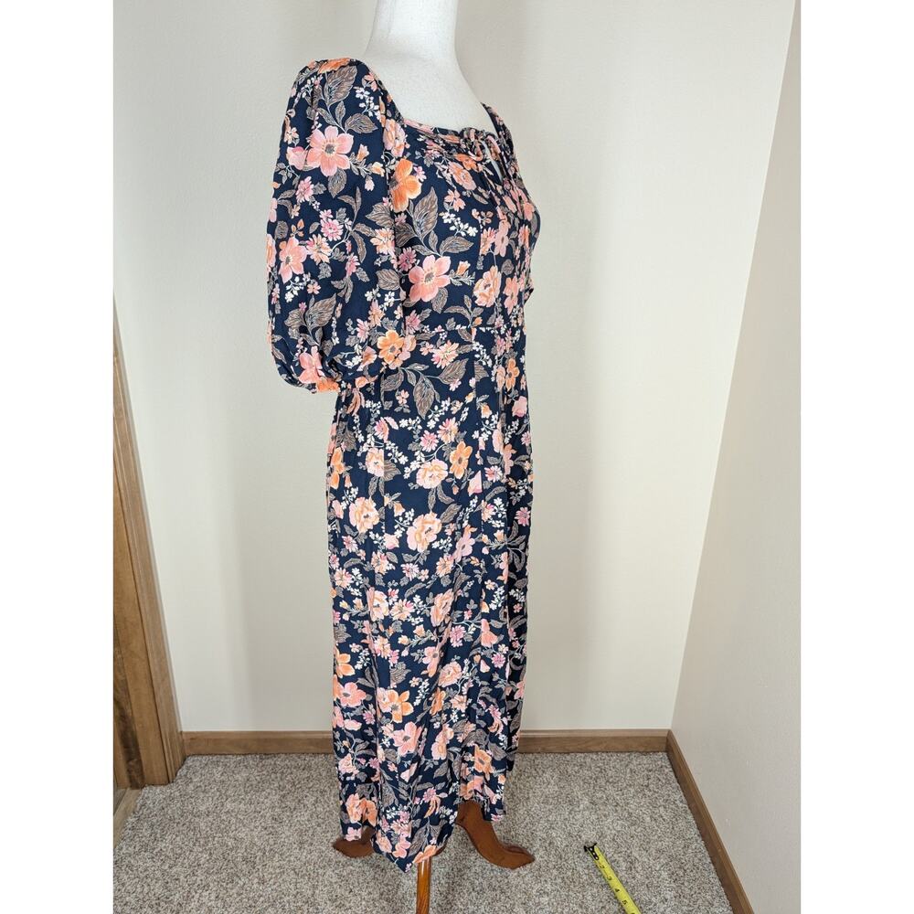 Old Navy Puff-Sleeve Floral-Print Pintucked Smocked Midi Swing Dress Size Small - Picture 7 of 13